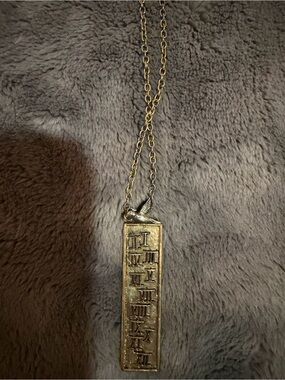 Retired Waxing Poetic In Time necklace, brass and sterling silver 30” chain